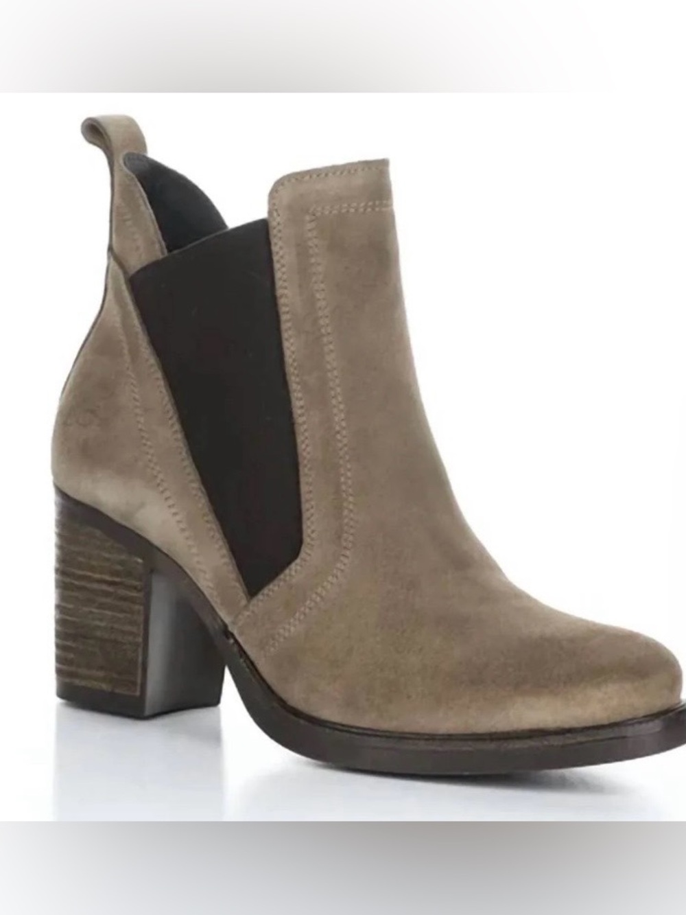 Bos. & Co. Taupe Suede Chelsea Block Heel Booties 38/7-7.5